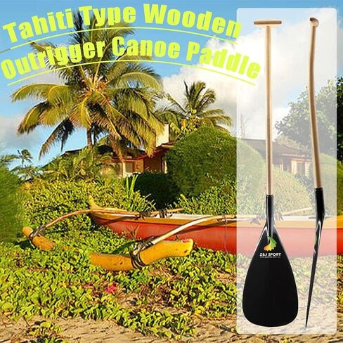 Z&J SPORT Outrigger Canoe Paddle Wooden Shaft, Tahiti Style Hybrid OC Paddle with T-Handle, Durable OC Paddle for Waka AMA, va’a, Bent Shaft & 12 Degree Blade in Saudi Arabia