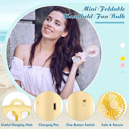 Woanger Mini Handheld Folding Fan Bulk USB Desk Fan Battery Operated Fans with Data Cable Hanging Foldable Desk Fan Small Rechargeable Pocket Fan Portable USB Electric Fan (20 Pcs) in Saudi Arabia
