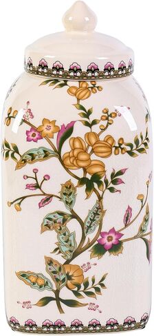 BEGORGEO Floral Pattern Ceramic Ginger Jar with Lid Vintage Flower Design Sophisticated Vessel Canister for Kitchen Counter Countertop Home Dining Living Room Decoration in Saudi Arabia