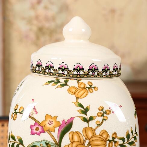 BEGORGEO Floral Pattern Ceramic Ginger Jar with Lid Vintage Flower Design Sophisticated Vessel Canister for Kitchen Counter Countertop Home Dining Living Room Decoration in Saudi Arabia