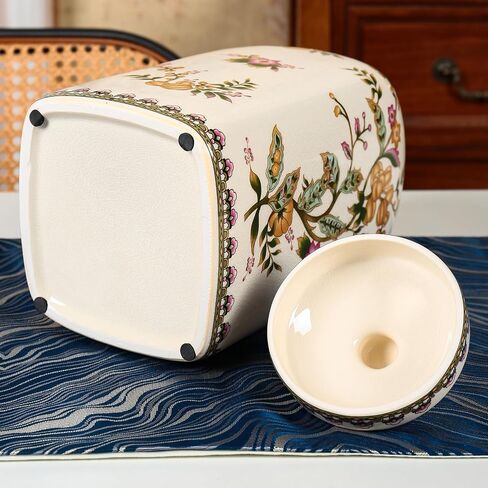 BEGORGEO Floral Pattern Ceramic Ginger Jar with Lid Vintage Flower Design Sophisticated Vessel Canister for Kitchen Counter Countertop Home Dining Living Room Decoration in Saudi Arabia