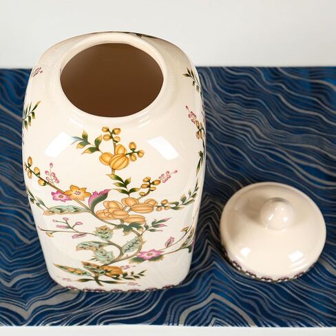 BEGORGEO Floral Pattern Ceramic Ginger Jar with Lid Vintage Flower Design Sophisticated Vessel Canister for Kitchen Counter Countertop Home Dining Living Room Decoration in Saudi Arabia