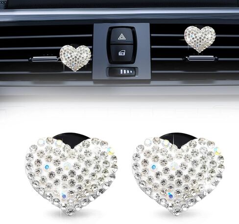 2Pcs Car Air Vent Clip, Bling Crystal Heart Charms Car Air Vent Clips, Car Air Conditioning Outlet Clip Decorative, Car Interior Decoration Accessories Universal for Women and Man (Black) in Saudi Arabia