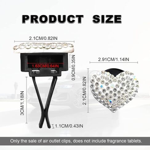 2Pcs Car Air Vent Clip, Bling Crystal Heart Charms Car Air Vent Clips, Car Air Conditioning Outlet Clip Decorative, Car Interior Decoration Accessories Universal for Women and Man (Black) in Saudi Arabia