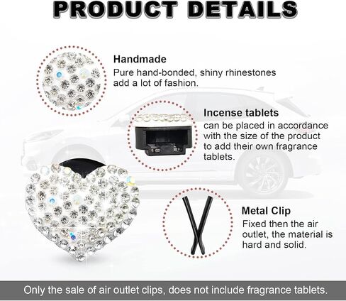 2Pcs Car Air Vent Clip, Bling Crystal Heart Charms Car Air Vent Clips, Car Air Conditioning Outlet Clip Decorative, Car Interior Decoration Accessories Universal for Women and Man (Black) in Saudi Arabia