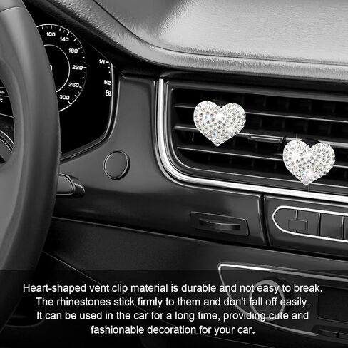 2Pcs Car Air Vent Clip, Bling Crystal Heart Charms Car Air Vent Clips, Car Air Conditioning Outlet Clip Decorative, Car Interior Decoration Accessories Universal for Women and Man (Black) in Saudi Arabia