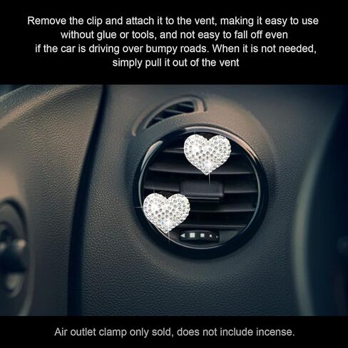 2Pcs Car Air Vent Clip, Bling Crystal Heart Charms Car Air Vent Clips, Car Air Conditioning Outlet Clip Decorative, Car Interior Decoration Accessories Universal for Women and Man (Black) in Saudi Arabia