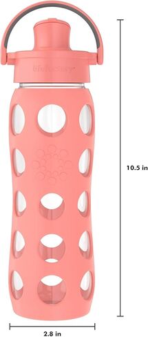 Lifefactory 12-Ounce Glass Water Bottle with Active Flip Cap and Protective Silicone Sleeve, Cantaloupe, 12oz in Saudi Arabia