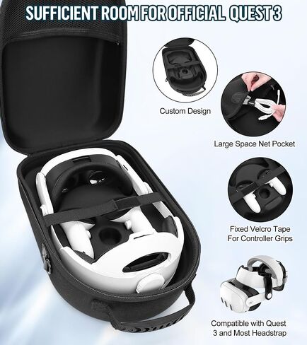 YRXVW Large Case for Meta Quest 3S/3/2, Fits BOBOVR & KIWI Battery Straps in Kuwait