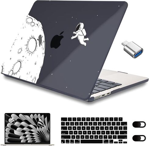 حافظة CISSOOK متوافقة مع جهاز MacBook Air 15 بوصة 2024 2023، موديل A3114 M3 A2941 M2، هيكل صلب أسود شفاف مع غطاء لوحة مفاتيح من النوع C إلى محول USB لجهاز MacBook Air 15 2023-2024، رائد فضاء in Saudi Arabia