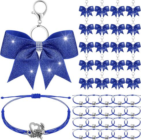 Misdary 40 Pcs Cheer Bow Keychain Adjustable Cheer Bracelet Cheerleader Gift Set for Teen Girl Cheerleading Sports Accessory in Saudi Arabia