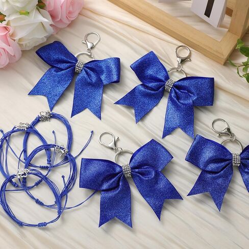Misdary 40 Pcs Cheer Bow Keychain Adjustable Cheer Bracelet Cheerleader Gift Set for Teen Girl Cheerleading Sports Accessory in Saudi Arabia