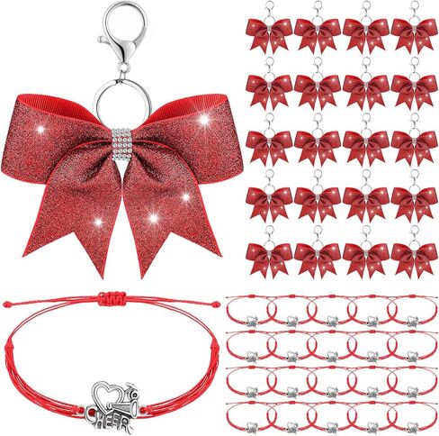 Misdary 40 Pcs Cheer Bow Keychain Adjustable Cheer Bracelet Cheerleader Gift Set for Teen Girl Cheerleading Sports Accessory in Saudi Arabia
