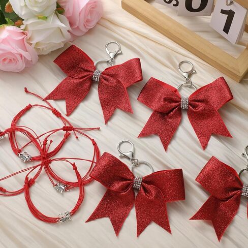 Misdary 40 Pcs Cheer Bow Keychain Adjustable Cheer Bracelet Cheerleader Gift Set for Teen Girl Cheerleading Sports Accessory in Saudi Arabia