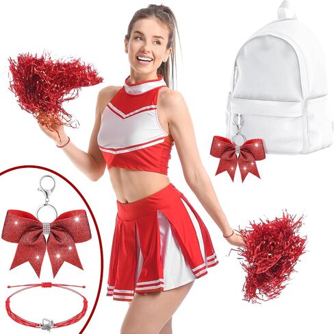 Misdary 40 Pcs Cheer Bow Keychain Adjustable Cheer Bracelet Cheerleader Gift Set for Teen Girl Cheerleading Sports Accessory in Saudi Arabia