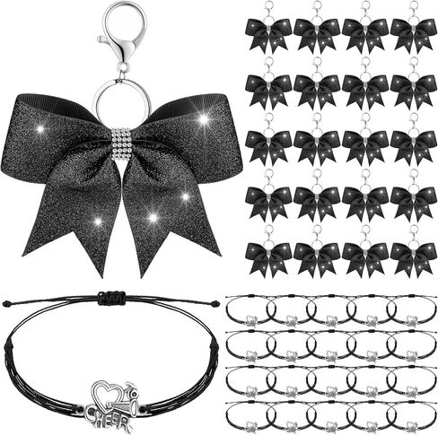 Misdary 40 Pcs Cheer Bow Keychain Adjustable Cheer Bracelet Cheerleader Gift Set for Teen Girl Cheerleading Sports Accessory in Saudi Arabia