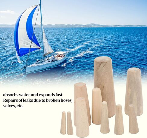 Estink المقابس الخشبية الناعمة، حزمة من 10 الخشب سجل البحرية مدبب من خلال بدن الطوارئ المقابس الخشبية الناعمة استنزاف المكونات 7 أحجام مختلفة المقابس عدة استنزاف سدادة مناسبة للقوارب واليخوت البحرية in Kuwait