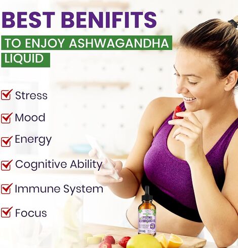 Liposomal Ashwagandha Liquid Drops - 2000mg with 7% Withanolides, Ashwagandha Root Extract Supplement with Black Pepper Extract & Probiotics for Stress, Focus, Cognition - 4 FL.OZ (2 Bottle) in Saudi Arabia