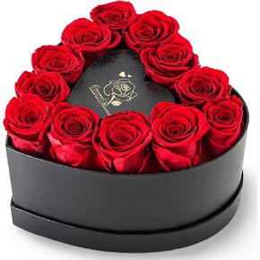 12 Red Forever Flower in a Heart-Shaped Gift Box - Long-Lasting Preserved Flowers Gift for Her, Ideal Romantic Gift for Wife in Valentine's Day, Anniversary, Mother’s Day, Eternal Rose