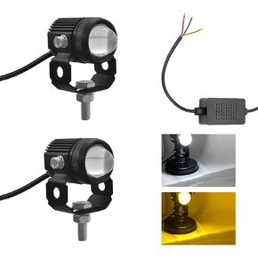 2PCS Motorcycle LED Driving Fog Lights, Dual Color LED Projector Light Driving Spotlights with Mount Bracket & Wire, 60W Ultra Bright Auxiliary Light for Motorcycle Car Truck