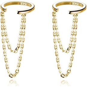 Reffeer Solid 925 Sterling Silver Cuff Earrings Chain for Women Cartilage Wrap Earrings Helix Cuffs