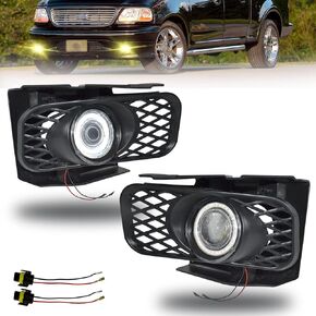 مصابيح الضباب متوافقة مع Ford [1999-2004 F-150] [1999 2000 2001 2002 Expedition] مصابيح الضباب مع جهاز عرض هالة LED (عدسة شفافة) in Kuwait