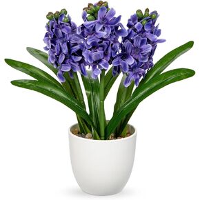 White Flowers Artificial Hyacinthus Silk Fake Flowers Arrangement 8.7" Realistic Faux Flowers with Vase Pot Artificial Flowers for Home Kitchen Bathroom Office Table Centerpiece Wedding Decoration