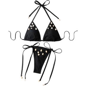 Micro Bikini Set for Women Triangle Top Halter Two Piece Swimsuit Brazilian Thong Bathing Suit Tie String Bottom