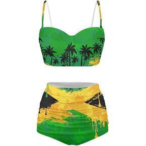 Women's Swimsuit Size S-2XL,Girls Summer 2 Pieces Crop Tops+High Waisted Briefs Bikini Sets