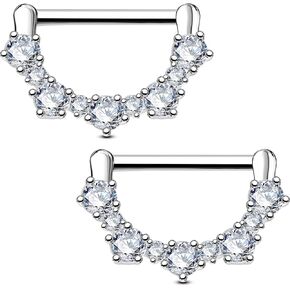 OUFER 2PCS 14G Nipple Rings, 316l Surgical Steel Nipple Piercing Jewelry, Round Clear CZ Nipple Barbells, Clicker Nipple Rings For Women- Silver/Gold