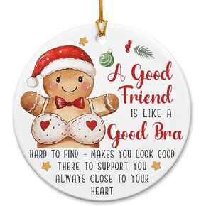 Funny Friendship Ornaments for Women Friends - A Good Friend is Like A Good Bra Ornament 2024 - Christmas Ornaments for Women Bestie Neighbors Co-Workers, Round Ceramic Christmas Decorations for Tree