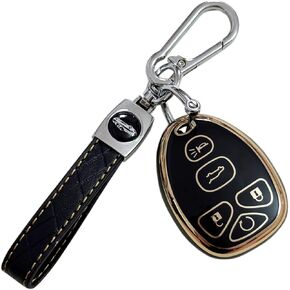 Key Fob Cover for Chevy GMC Hummer 5 Buttons TPU with Keychain Key Fob Remote Case Fit for Chevy Traverse Malibu Impala Limited GMC Acadia Savana NAV Yukon Hummer Pontiac丨OUC60270 丨 (Black)