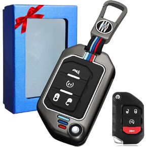 Moonlinks Compatible with 2018-2022 Jeep Wrangler Gladiator Key Fob Cover,Metal Key Case 4 Button for Men,Metal Key Case & Silicone Sleeve Cover with Keychain Full Protection Key Protector Shell…