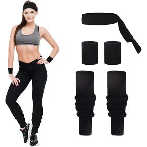 80s Accessories for Women Neon Leg Warmers Headband and Wristbands Set Knit Legwarmers for Ballet Dance Figure Skating