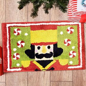 Christmas Bath Mat, Nutcracker Non Slip Super Absorbent Candy Bathroom Rugs, Xmas Winter Holiday Thick Shaggy Bath Mats for Decor, Shower, Tub, Sink, Washable, 20x30 in, Red