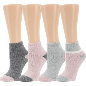 Dearfoams Ladies 4 Pair Pack Terry Ultimate Comfort Modern Multicolor Easy Care Anklet with Grippers Lounge Slipper Socks
