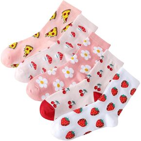 Verdusa Women's 5 Pairs Graphic Crew Socks Soft Ankle Socks Breathable Everyday Socks