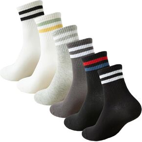 Cotton Fashion Striped Crew Socks, 6 Pairs of Soft Ankle Socks for Women, Women's Casual Athletic Socks