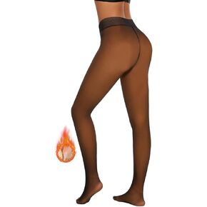 Fleece Lined Tights for Women Under Dress Winter Sheer Fake Translucent Pantyhose Thermal Tummy Control Tights