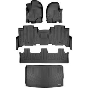 SMARTLINER Floor Mats 3 Rows - Cargo Liner Behind 3rd Row Set Black Compatible with 2018-2022 Expedition Max/Navigator L - 2nd Row Bench Seat