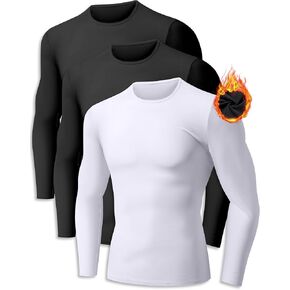 ZUTY 3 Pack Long Sleeve Thermal Shirts for Men Fleece Lined Soft Thermal Underwear Cold Weather Warm Base Layer Pajamas Tops