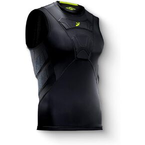 Storelli BodyShield Sleeveless Undershirt | Protective Soccer Base Layer | Lightweight Compression Top | Padded Chest and Rib Protection | Black | Medium