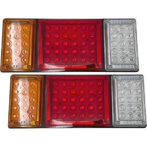 All Star Truck Parts] 60 LED Truck Rectangle 3 Color Tail Light Bar Waterproof Turn Signal Brake Reverse Running Combination Combo Box Truck Boat Trailer Pickup RV Camper UTV Vans (2PCS) 12V 12" x 5"