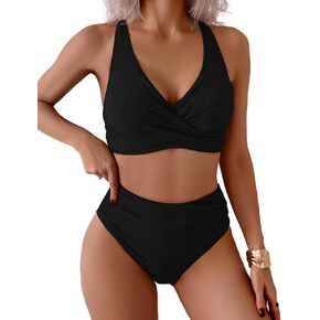 Women High Waisted Bikini Sets Tummy Control Swimsuit Criss Cross Wrap Tie Back Two Piece Bathing Suit