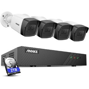 ANNKE H500 8 Channel 4 Camera PoE Security System 6MP NVR with 2TB Hard Drive, 5MP Outdoor Bullet IP Camera, Color Night Vision, Built-in Mic & SD Card Slot, Smart Motion Detection, Works with Alexa