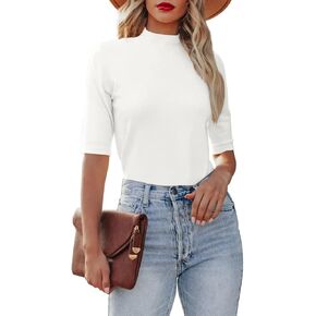 Lacozy Womens Tops Dressy Casual Fall Cute Top Mock Turtle Neck Tops Slim Fitted Half Sleeve Cute Plain T Shirt