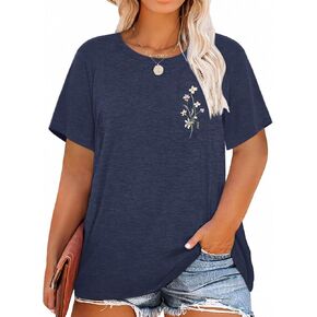 HDLTE Women Vintage Botanical Floral Graphic Tees Casual Boho Short Sleeve Plus Size Tops