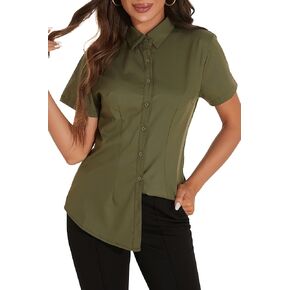 GUANYY Womens Classic-Fit Dress Shirts Short Sleeve Button Down Shirt Casual Work Office Business Wrinkle-Free Blouse