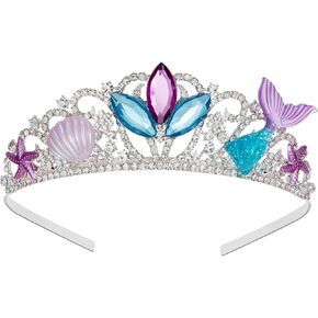 SWEETV Mermaid Crown Princess Tiaras for Girls Little Mermaid Kids Tiara Headband for Birthday Cosplay Party Gift