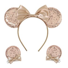 Mouse Ears Bow Headbands Sequin Ears Headband with with 2 cute Mouse Hair Clips, Glitter shiny Princess Headwear Decoration